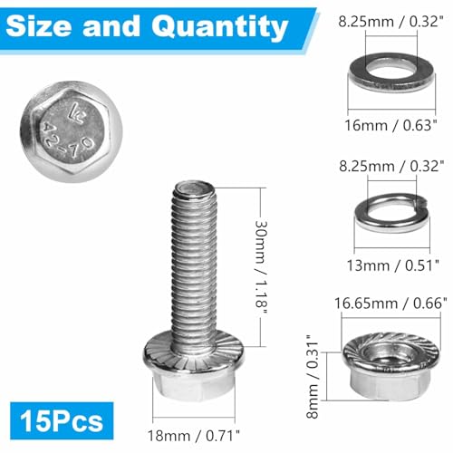 15 Sets M8-1.25 x 30mm Flanged Hex Head Bolts and Nuts Kits - size: M8-1.25 x 30mm