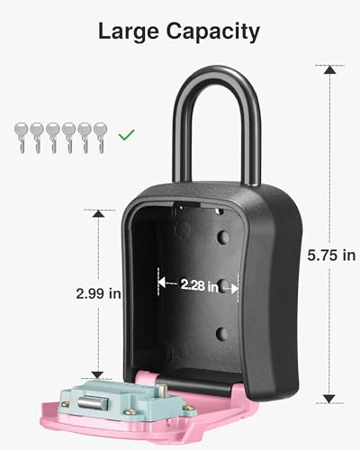 Puroma Key Lock Box for House Keys Combination Lockbox with Code, 1 Pink - color: Pink