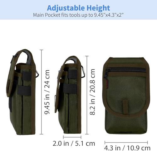 Belt Tool Pouch, Multitool Organizer Electrician Holster Nylon Tactical Pocket Attachment Utility Sheath Bag Tradesman Pro Maintenance Tool Sleeve for EDC Gears Cellphone - color: Olive
