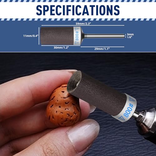 20Pcs 800 Grit Sanding Drums Sandpaper Sticks Set for Dremel Rotary Tool with 1/8" Shank, Sanding Bits Kit Rotary Tool Accessories for Metal Rust Removal/Stone Grinding/Jade Polishing (800 Grit) - style: 800 Grit