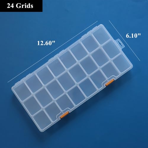 3 Pack 24 Grids Clear Plastic Storage Box with Dividers, Transparent Organizer Container Case for Small Parts, Bead, Button, Jewelry, Diamond, Craft Supplies,Sewing Kit, DIY Accessories - size: 24 Grids