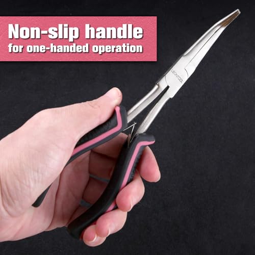 7-Inch Long Reach Bent Needle Nose Pliers Serrated Jaw Bent Long Nose Pliers Extra Long Needle Nose Pliers Jewelry Pliers for Jewelry Making, Wire Wrapping and Object Gripping in Tight Spaces - style: Bent Needle Nose Plier Serrated Jaws