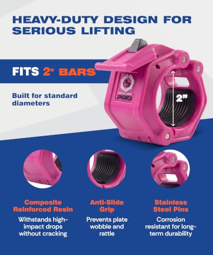 Lock-Jaw PRO 2 Barbell Collars/Clamps, 2"/50mm Olympic Bars - color: Pink