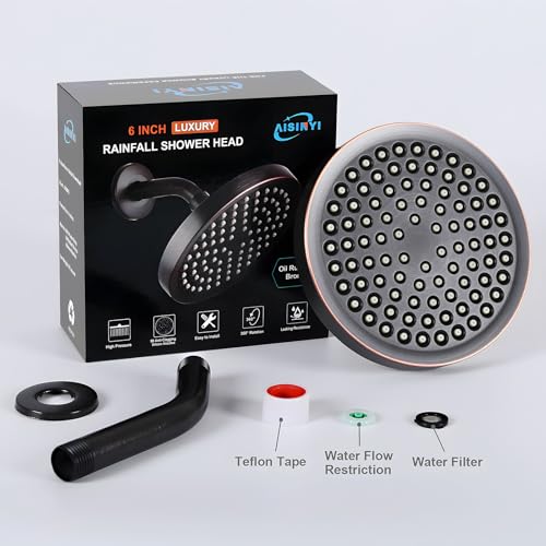 6" Rain Shower Head & 6" Shower Arm, Luxe Oil Rubbed Bronze Finish - color: Oil Rubbed Bronze, size: 6 Inch Round (1 PCS + Shower Arm)