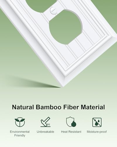 2-Pack Classic Beadboard Natural Bamboo Fiber Duplex Outlet Cover Plate, - color: Pure White, size: 1 Duplex 2PK
