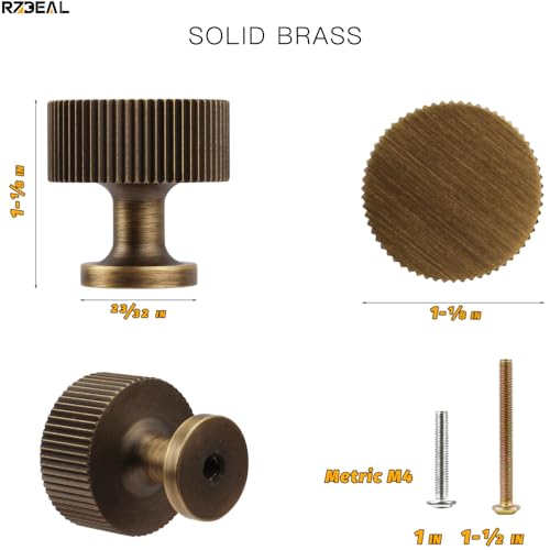 RZDEAL Antique Brass Cabinet Knobs Pulls, Solid Brass Cabinet Drawer Dresser Retro Knobs Traditional Handles(1-1/8"x1-1/8/28mmx28mm), 4 Pack - color: Antique, size: 1-1/8 Inch