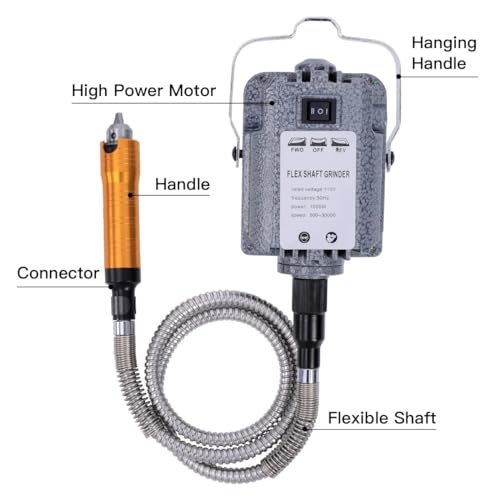 1000W 30000RPM Electric Flex Shaft Rotary Tool Foot Pedal Control Flex Shaft Hanging Grinder Carver Can Forward-Reverse Rotation, Multi-function Kit with Accessories for Carve-Buffing Diy Craft work - size: 1000W Chuck 0.4-6.5mm