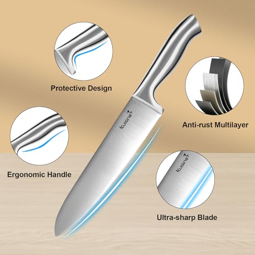 Kuisine Premium Sharp Knife Set Carbon Steel Forged,Ergonomic Handle Knife Block Set,Kitchen Block Knife Set,Chef Knife Set Built-in Sharpener(Silver Pro, 15PCS) - color: ET White