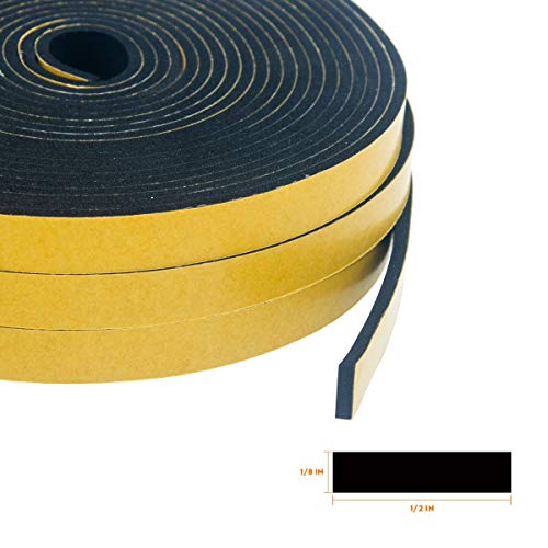 Foam Seal Tape 3-Pack, 1/2 Inch Wide X 1/8 Inch Thick, Neoprene Rubber Weather Stripping for Door Insulation, 59 Feet Total (19.7ft x 3 Rolls) - size: 1/2in * 1/8in * 59FT