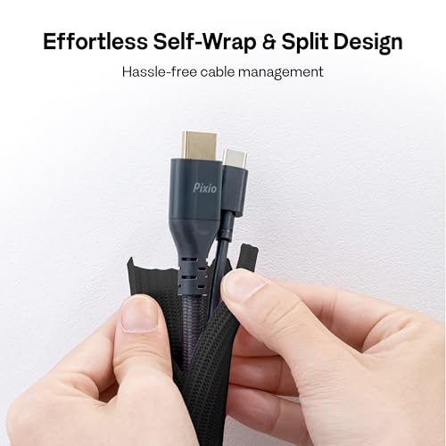 Pixio 10FT Tubing Cable Sleeve – 1/2 inch Flexible Cable Management Sleeve for PC, Gaming, TV & Office, Wire Organizer for Desk Cable Cleanup - color: Black