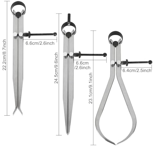 3Pcs 8 Inch Long Spring Caliper Set, Carbon Steel Outside Divider Caliper Compass, Calipers Measuring Tool for Wood Turning Lathe Projects