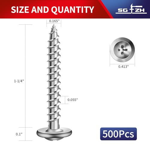 #8 x 1-1/4" Wood Screw 500Pcs 410 Stainless Steel Standard Thread Truss Head Fast Self Tapping by SG TZH - color: Silver - Stainless Steel, size: #8 x 1-1/4"