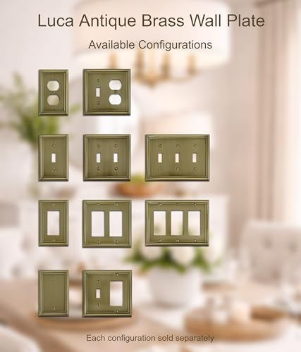 OKAWYC Single Duplex Outlet Light Switch Cover Luca Metal Wall Plate, 4-Pack Antique Brass 1 Gang, for Receptacle Light Switch, Switch Cover Decorative Wallplate covers, Durable - size: 1 Duplex