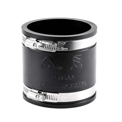 3" Flexible Pvc Pipe Coupling with Stainless Steel Clamp, Flexible Fitting for Connecting Cast Iron, Plastic and Copper Pipes, for Sewer and Drain Connections(Black) - size: 3 Inch