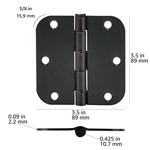 Amazon Basics Sturdy Rounded 5/8 Radius Interior Door Hinges with Included Screws, 3.5" x 3.5", Matte Black, 18-Pack - color: Matte Black, size: 18 Pack