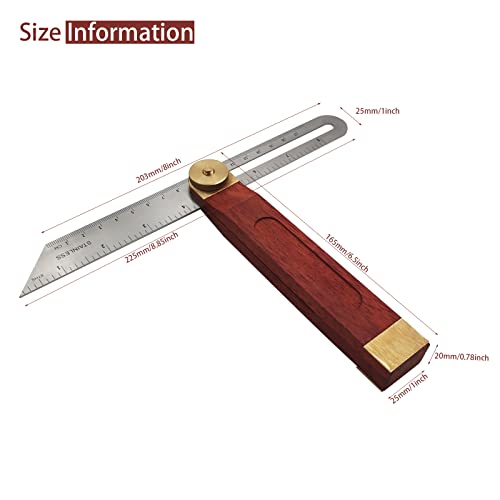 Bevel Gauge, Sliding Bevel Gauge, 8 Inch T Bevel Angle Finder with Wooden Handle T Measurements Ruler for for Craftsman Carpenter