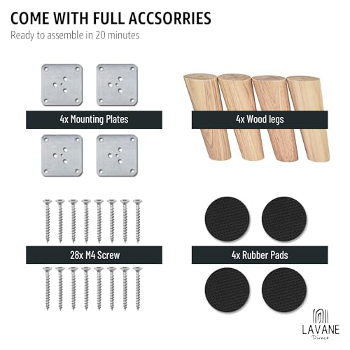 La Vane 4 inch / 10cm Wooden Furniture Legs, 4PCS Soild Wood Oblique Tapered Varished Replacement Feet with Mounting Plate for Couch Sofa Cabinet TV Stand Armchair - color: Clear Coated, size: 4"/10cm