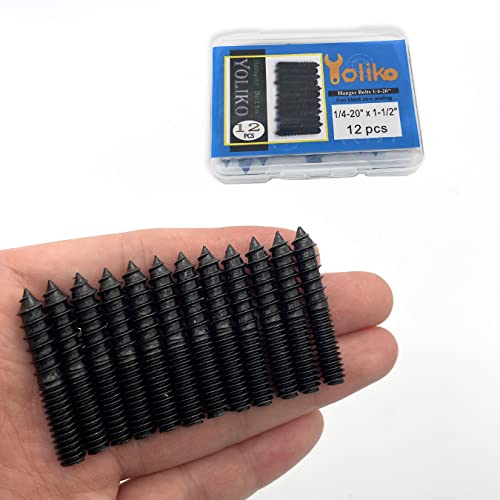 12 Pack 1/4-20 x 1-1/2 Inch Black Hanger Bolts 1/4-20" Double Headed Bolts 1/4 Wood Dowel Screw Self-Tapping Screw Hanger Bolts for Furniture Screws Double Screw Threaded Rods Bolt 37mm Length - size: Black 1/4-20"x1-1/2"-12PCS