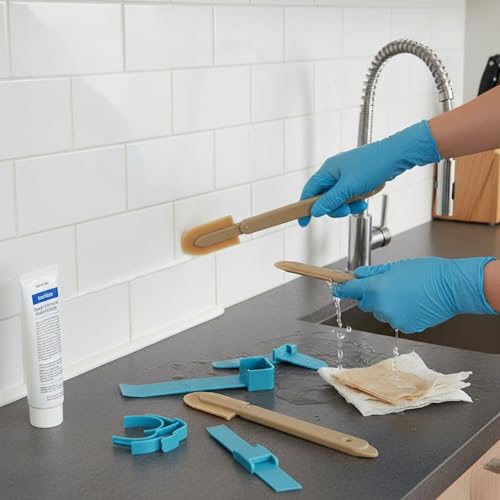 17PCS Rubber Caulking Spatulas Tool Set – 4 Size Silicone Sealant Finishing & Rubber Caulk Grout Spreader Applicator Kit with ABS Handle for Windown Kitchen Bathroom Floors Tiles Walls Brick Skirting