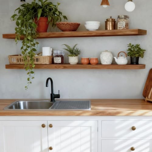 ROGMARS 72 Inches Long Walnut Floating Shelves - color: Walnut, size: 72 Inch set of 2
