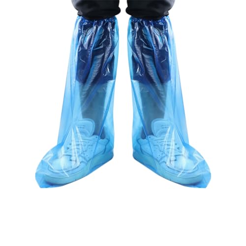 10pcs Disposable Shoe Covers Blue Rain Shoes and Boots Cover Plastic Long Shoe Cover Clear Waterproof Anti-Slip Overshoe for Women Men Water Boots Cover Rainy Day Use Cover - size: 10 Pack(5 Pairs)