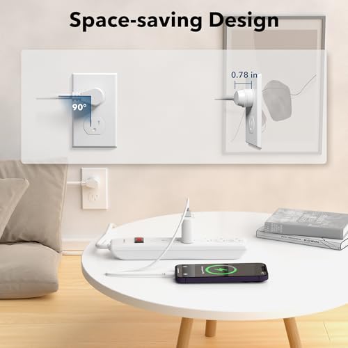BN-LINK 6-Outlet Power Strip Surge Protector 1-Pack, 4-Foot Extension Cord, 600 Joules, Twist-to-Close Safety Covers, 90 Degree Flat Plug, Overload Protection, White - size: 6 Outlets（Safety Covers）