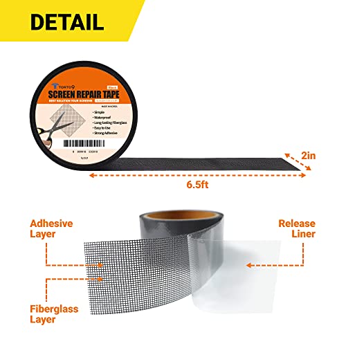 TORTO9 Window Screen Repair Kit, 3-Layer Strong Adhesive & Waterproof Tape Fiberglass Covering mesh (Black, 2 Inch x 6.5 FT) - color: Black, size: 2 Inch x 6.5 FT