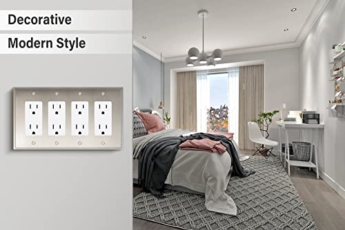 Henne Bery Soft Modern Decorative Wall Plate Switch Plate Outlet Cover (Quad Decorator, Satin Nickel) - style: Quad Decorator