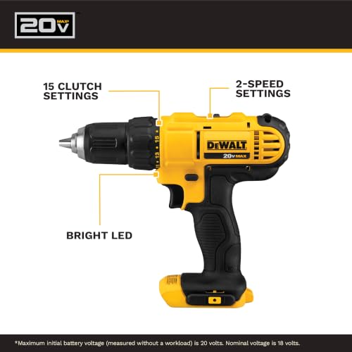 DEWALT 20V MAX Cordless Drill and Impact Driver, Power Tool Combo Kit , Includes 2 Batteries, Charger and Bag (DCK240C2)