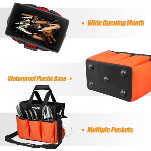 GRENPRO Garden Tool Bag, 10 Pockets, Adjustable Shoulder Strap, Orange - size: 13" Garden Tool Bag Orange