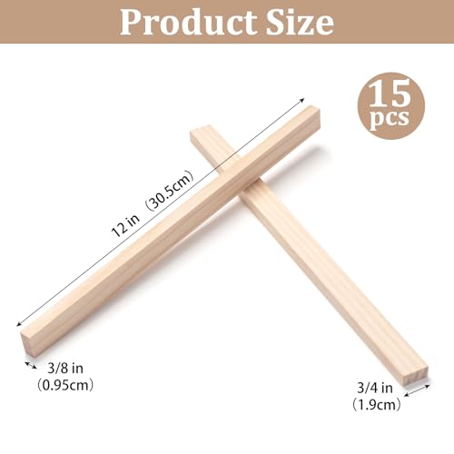 Wood Strips Slats Wooden Dowels for Crafts 3/8" × 3/4" × 12", 15 PCS Wood Trim Flat Lumber Boards Square Dowel Rods Wooden Sticks for Crafting, Woodworking, Model Making - size: 3/8x3/4x12 in - 15PCS