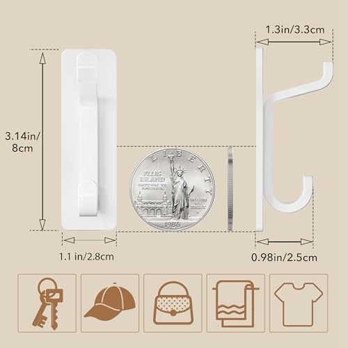 pickpiff 13LB Strong Stick-on Hooks for Coat & Towel, White 6 Pack - color: White, size: 6 Pack