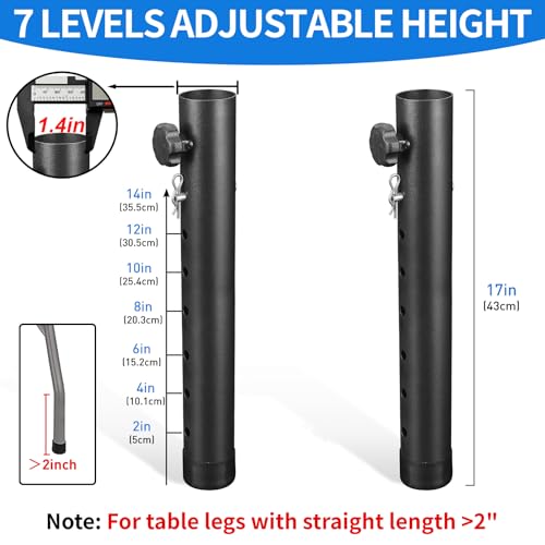 VinBee Folding Table Leg Extenders,Folding Table Risers,7-Levels Height Adjustable Risers for DIY & Office,Dining,Standing Desk 4Pack(7 Level 17.3 inch) - size: 17.3 inch(7 LEVELS)