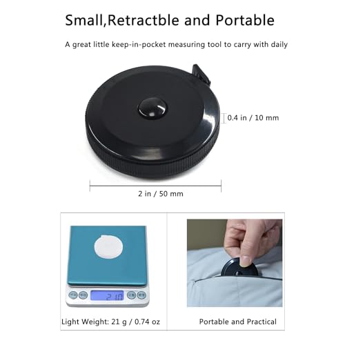 Tape Measure,60 Inch Soft Measuring Tape for Body Fabric Sewing - color: Black