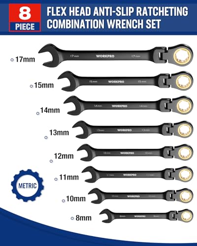 WORKPRO 8-piece Ratcheting Combination Wrench Set, Metric & Anti-Slip Tooth - size: Metric, style: Anti-Slip Tooth