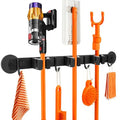 Magnetic Broom Holder Wall Mount with 4 Hooks and 3 Rack- Heavy Duty Non-Slip Mop Hanger for Wet Mops &Cleaning Tools on Refrigerator,Metal Door,Garage,Kitchen (3Racks 4Hooks)
