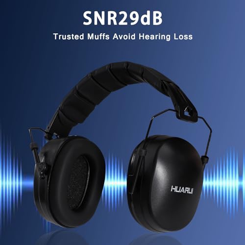 Safety Earmuffs for Ear Protection SNR 29 dB Noise Cancelling Ear muff Shooting Hunting Construction Noise Reduction - color: Black