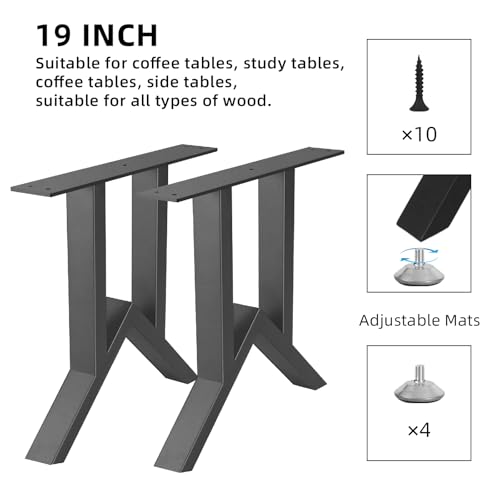 19 Inch Metal Table Legs, Heavy Duty Industrial Metal Coffee Table Desk Legs Set of 2 Mid Century Home DIY Projects Furniture Feets with Adjustment Feet Pads(Bear Up to 800lb) - size: 19 '' Unique Shape