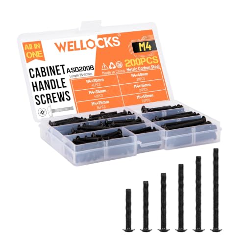 WELLOCKS M4 Cabinet Pull Screws, Black 25 to 50mm 200 PCS - color: Black, size: 200PCS