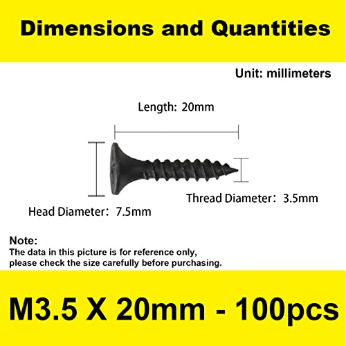 #6 x 3/4'' Black Self-Tapping Screws, Phillips Flat Head Short Head Screws, Countersunk Head Cabinet Screws, Phillips Wood Screws for Various Woodworking Repairs and DIY Projects (100 pcs) - size: #6 x 3/4'' (100Pcs)
