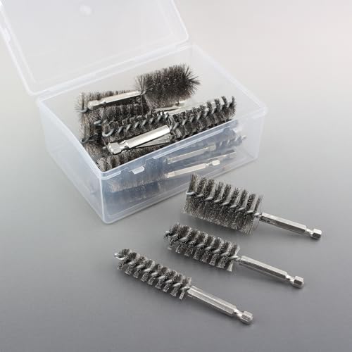 20Pcs Wire Bore Brush for Drill Set 1/4" Hex Shank Stainless Steel Wire Brush (8/10/13/15/17/19/22/25/28/30mm) Each 2 Drill Brushes Attachments for Rust Paint Removal Grinding Sanding Polishing