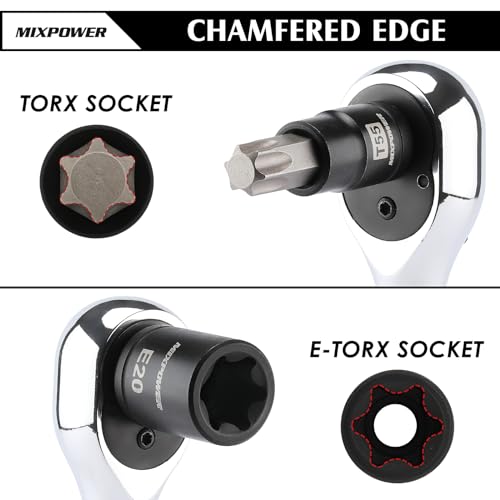 MIXPOWER 32PCS Torx Bit Socket Set, 14 Star Bits (T8-T70)& 13 E-Torx Sockets (E4-E24), CR-V & S2 Alloy Steel - size: T8-T70,E4-E24(32PCS)