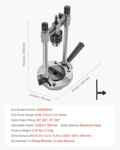 VEVOR Drill Guide, Multi-Angle Press Portable Precision Drilling Guide Jig Attachment, with Large Handle and Mounting Holes, Aluminum Alloy, for Drilling Angled or Straight Holes, for Wood Working - size: Ultra, style: Drill Guide