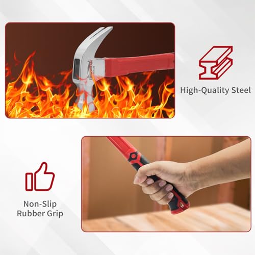 16oz Claw Hammer, Heavy Duty Hammer with Straight Rip Claw