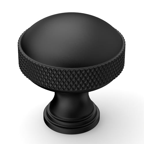 Amerdeco 10 Pack Matte Black knurled Cabinet Knobs | Single Hole Cabinet Pulls 1.18 Inch (30MM) Diameter Round Drawer Knobs and Pulls for Bathroom Cabinets ZH0072 - color: Matte Black, size: Knob