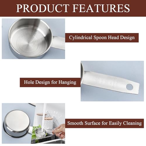 6Pcs Stainless Steel Measuring Cup, 1/4 Cup - 60ml Metal Measuring Cup, Comfortable Hand Feeling Measuring Scoops for Coffee Cooking Baking Kitchen - size: 1/4 cup