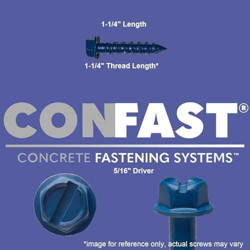 CONFAST 1/4" x 1-1/4" Hex Head Concrete Screw Anchor with Drill Bit for Anchoring to Masonry, Block or Brick (100 per Box) - size: 1/4" x 1-1/4"