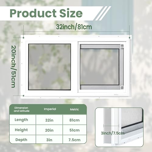 Vinyl Basement Window, Bathroom Sliding Window 32" x 20" White | Double Pane Insulated Tempered Glass and Fiberglass Screen for Basement, Bathroom, Shed - size: 32x20 IN