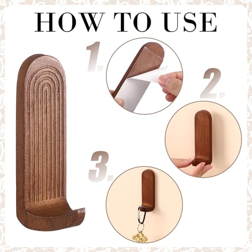 AceOrbit 4 Pcs Rainbow Arch Adhesive Wall Hooks Boho, Brown - color: Brown