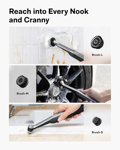 HOTO Wand™ Cordless Spin Scrubber, Electric Grout Brush, 12 Brush Heads